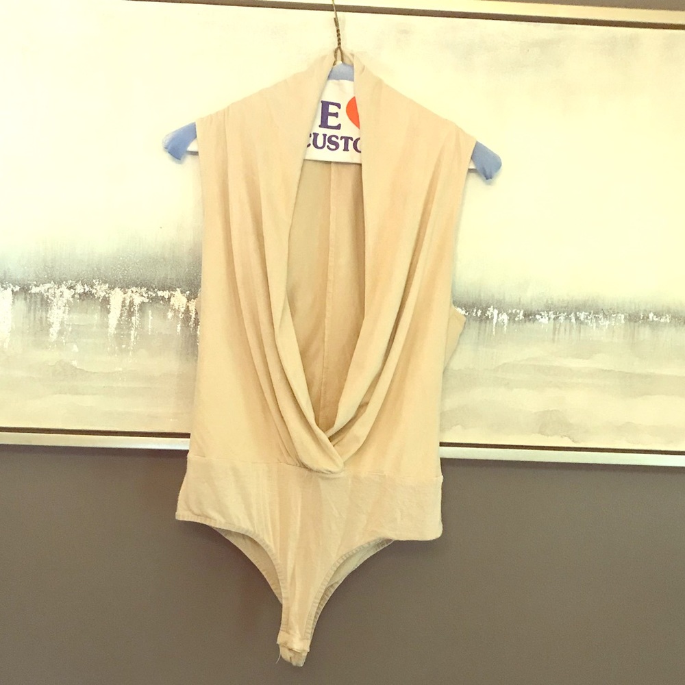 bebe Cream Draped V-Neck Bodysuit